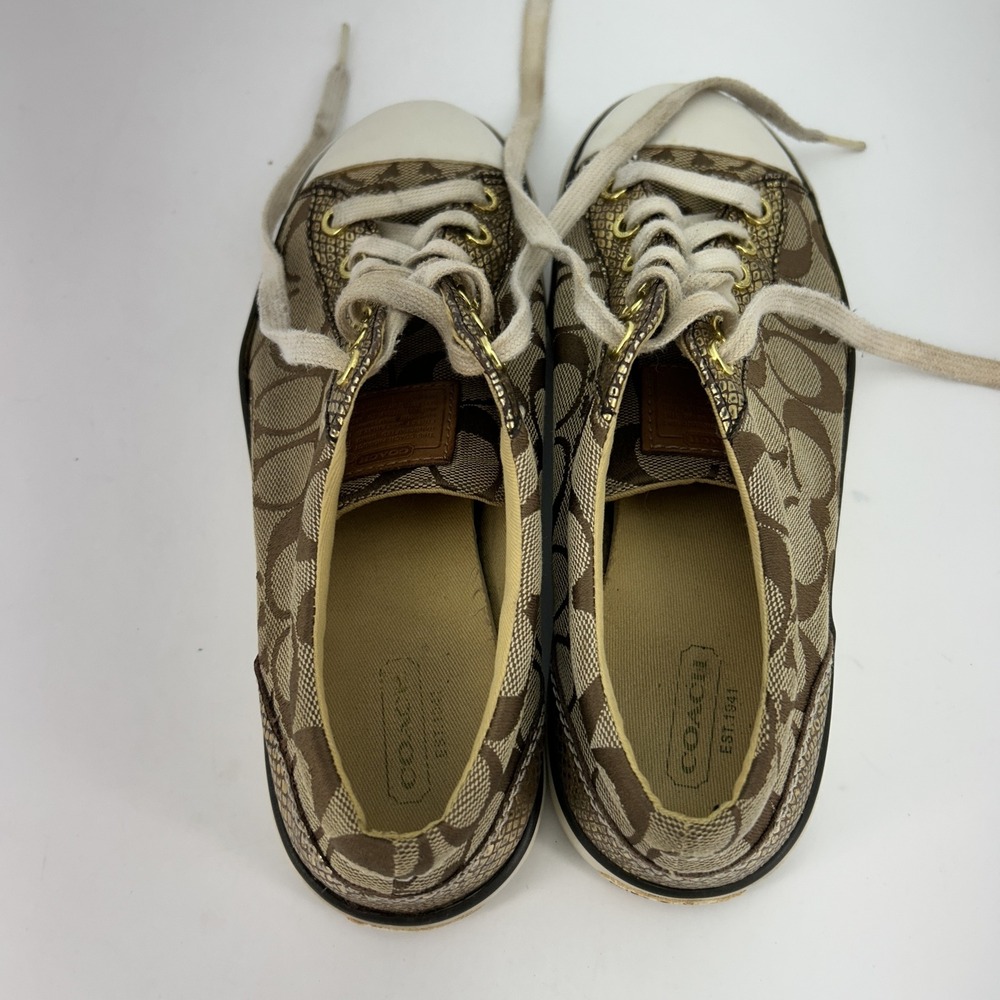 Coach Shoes Womens Size 7.5B Gema F0007 Gold Signature Canvas Lace Up Sneakers - Picture 15 of 16